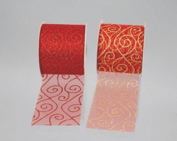 [19977658] Disp.Rotolo Nastro Organza Mm.63X2,70Mt C/Glitter 2 Mod. Assortitoi decorazione di Natale