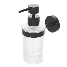 [1938180] Dispenser Sapone Liquido Da Bagno Tondo Accessorio Da Parete In Acciaio Nero Opaco E Vetro Satinato Serie Chic Black