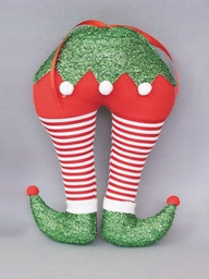 [20037986] Gambe Elfo Cm.24X30H Con Gambe Righe E Bordo Verde Luccicante decorazione di Natale