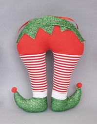 [20037985] Gambe Elfo Cm.30X40H Con Gambe Righe E Bordo Verde Luccicante decorazione di Natale