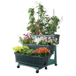 [043745] Kit di 3 fioriere su tre livelli con carrello Bama Verde