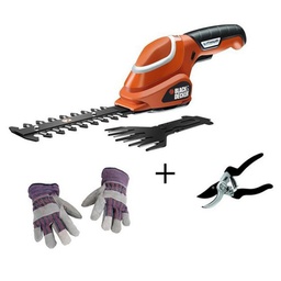 [1925856] Kit tagliasiepi a batteria guanti e cesoie da giardinaggio Black and Decker