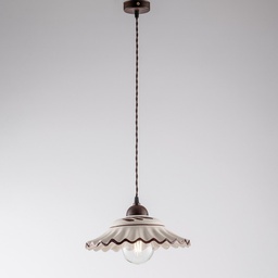 [BL257-S1-RG] Lampadario cavo tessuto Nero Ruggine paralume in ceramica Bianca 30x h14 cm