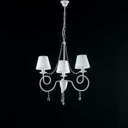 [BL148-3-BCO-PAR] Lampadario ferro Bianco tre luci decorazione shabby paralumi Bianchi 60x h67 cm