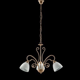 [BL232-3-AV] Lampadario in ferro Avorio tre luci paralumi in vetro Alabastro Bianco 52x h45 cm
