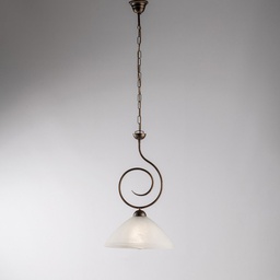 [BL255-1-BR] Lampadario in ferro Marrone Oro una luce paralume in vetro Bianco 32x h53 cm