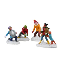 [2013254] Lemax Snowball Battles Set Of 4 - Set di 4 battaglie di palle di neve per villaggio di Natale
