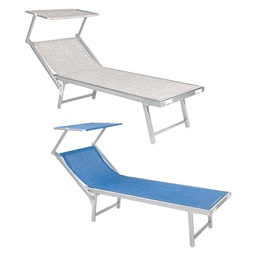 [DFL6128882] Lettino Spiaggia Con Parasole 'Mattinata' Telo Grigio