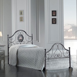 [LORYPEDI0851D4] Letto in ferro singolo con pediera Nero Argento LORY 95x208x h130 cm