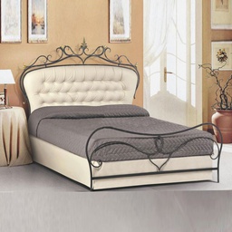 [A121WP] Letto matrimoniale in ferro battuto color antracite con testata imbottita 172x202xH.140 cm