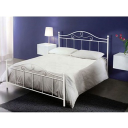 [F205WP] Letto matrimoniale in ferro battuto colore bianco opaco 170x200xH.130 cm