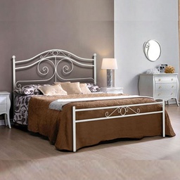 [F215WP] Letto matrimoniale in ferro battuto colore bianco opaco 170x200xH.138 cm