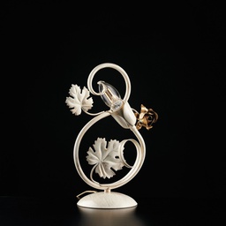 [BL169-LT-AV] Lumetto in ferro Avorio con decorazioni decape e rose Oro una luce 21x h30 cm