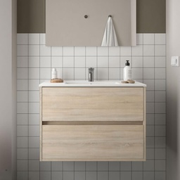 [FZ100253] Mobile bagno sospeso Claros80 rovere caledonia con lavabo 2 cassetti 80x45x56h