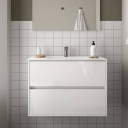 [FZ100256] Mobile bagno sospeso Claros90 bianco laccato lucido con lavabo 2 cassetti 90x45x56h