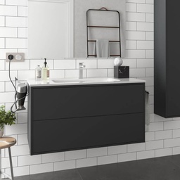 [FZ100263] Mobile bagno sospeso Mango100 nero opaco con lavabo 2 cassetti 100x45x54h