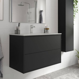 [FZ100262] Mobile bagno sospeso Mango80 nero opaco con lavabo 2 cassetti 80x45x54h