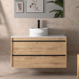 [FZ100278] (3c) Mobile bagno sospeso Nuar100 rovere ostippo lavabo appoggio 2 cassetti 100x45x54h