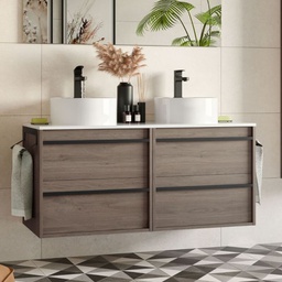 [FZ100280] Mobile bagno sospeso Nuar120 rovere eternity doppio lavabo 4 cassetti 120x45x54h