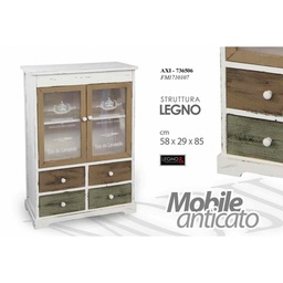 [GIC736506] Mobile madia anticato con cassetti vetrina cm 58 x 29 x 85 h