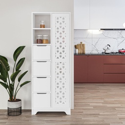[FZ99532] Mobile multiuso Yada maxi bianco con anta decorata 4 cassetti e 2 nicchie