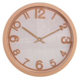 [V1871780000] Orologio plastica effetto legno e tessuto naturale tondo cm ø31h4