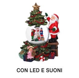 [V6159760000] Palla di vetro led resina babbo natale con musica cm16x15h25