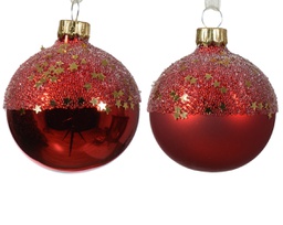 [20102367] Pallina di Natale Globo di vetro opaco lucido ballotine a forma di stella con cima a 2 colori colore rosso natalizio ø 6cm