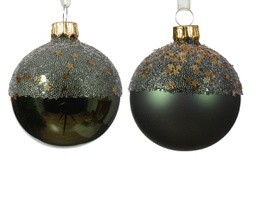 [20102370] Pallina di Natale Globo di vetro opaco lucido ballotine a forma di stella con cima a 2 colori colore verde pino ø 6cm