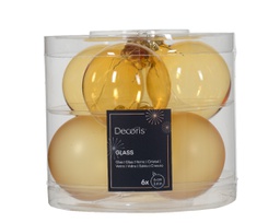 [20102350] Box Da 6 Palline Di Natale Di Vetro Trasparente Lucida Colore Oro Chiaro Ø 6Cm