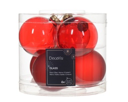 [20102351] Box Da 6 Palline Di Natale Di Vetro Trasparente Lucida Colore Rosso Natalizio Ø 6Cm
