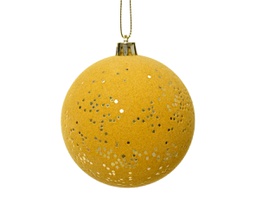 [20102238] Pallina di Natale Palloncino antigraffio in finta pelliccia con paillettes abbinato al colore  del cappello colore oro chiaro L 8cm x P 8cm x H 8cm x ø 8cm