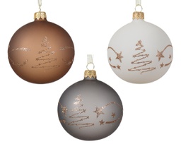 [20102283] Pallina di Natale Vetro opaco con stella albero bordo 3 colonne assortito colore assortito ø 8cm