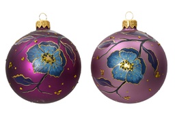 [20102245] Pallina di Natale Vetro opaco decorato con fiori a due colori colore assortito ø 8cm