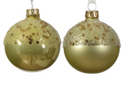 [20102371] Pallina di Natale Vetro opaco smaltato a pallina con stella in cima 2 colori assortiti colore pistacchio ø 6cm