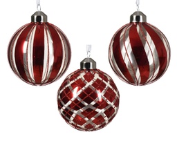 [20102277] Pallina di Natale Vetro sfavillante con babbo natale 3ass colore rosso natalizio ø 8cm