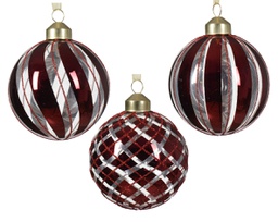 [20102278] Pallina di Natale Vetro sfavillante con babbo natale 3ass colore rosso scuro ø 8cm