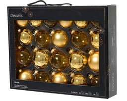 [20102357] Box Da 21 Palline Di Natale Vetro Sfera Lucido Opaco Trasparente Misto Colore Oro Chiaro Ø 7Cm