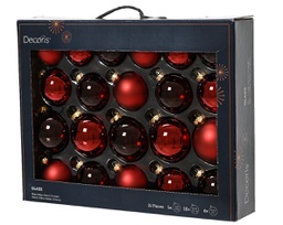[20102360] Box Da 21 Palline Di Natale Vetro Sfera Lucido Opaco Trasparente Misto Colore Rosso Scuro Ø 7Cm