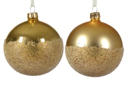 [20102372] Pallina di Natale Vetro sfera lucido-opaco ballotine fondo 2col asse colore oro chiaro ø 8cm