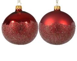 [20102373] Pallina di Natale Vetro sfera lucido-opaco ballotine fondo 2col asse colore rosso natalizio ø 8cm