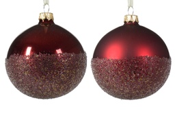 [20102374] Pallina di Natale Vetro sfera lucido-opaco ballotine fondo 2col asse colore rosso scuro ø 8cm
