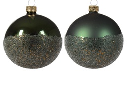[20102376] Pallina di Natale Vetro sfera lucido-opaco ballotine fondo 2col asse colore verde pino ø 8cm