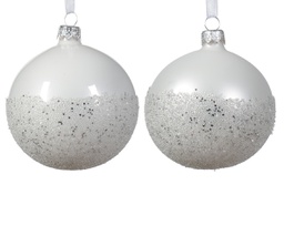 [20102375] Pallina di Natale Vetro smaltato opaco a pallina con fondo a due colori assortiti colore bianco invernale ø 8cm