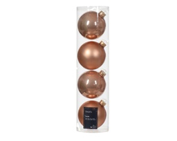[20102349] Box Di 4 Palline Di Natale Vetro Smaltato Opaco Con Decorazioni Natalizie Colore Rosato Frizzante Ø 10Cm