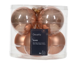 [20102347] Box Da 6 Palline Di Natale Vetro Smaltato Opaco Con Decorazioni Natalizie Colore Rosato Frizzante Ø 8Cm
