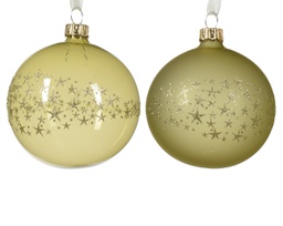 [20102378] Pallina di Natale Vetro smalto opaco con stelle intorno a 2 colori assortiti colore pistacchio ø 8cm
