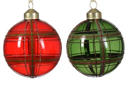 [20102276] Pallina di Natale Vetro trasparente con brillantini a linee incrociate colori assortiti colore assortito ø 8cm