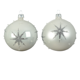 [20035547] Pallina di Natale colorazione bianca assortita con stella in rilievo Ø 8 cm