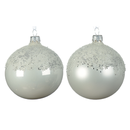 [20035556] Pallina di Natale colorazione bianca decorata la parte superiore con glitter Ø8 cm